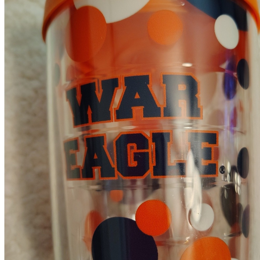 Tervis Tumbler Travel Cup Unisex 24oz Orange Excellent War Eagle Polka Dot Lid
